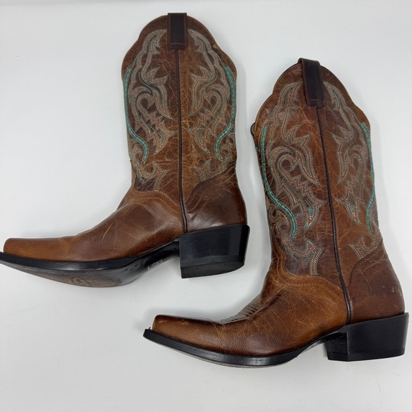 J.B. Dillion Brown with Turquoise Stitching Cowboy Boots - Picture 5 of 11
